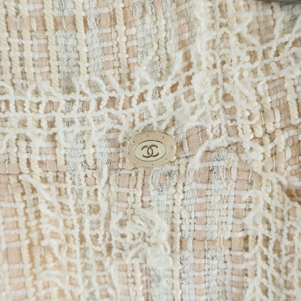 CHANEL(シャネル) ココマークプレート装飾 ツイードスカート フランス製 ピンク/ホワイト P47506V35446 レディース