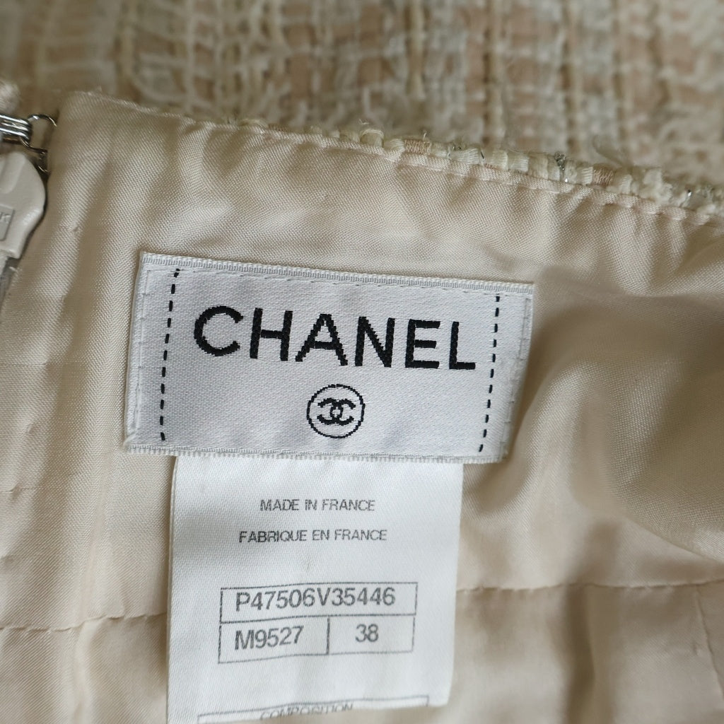 CHANEL(シャネル) ココマークプレート装飾 ツイードスカート フランス製 ピンク/ホワイト P47506V35446 レディース
