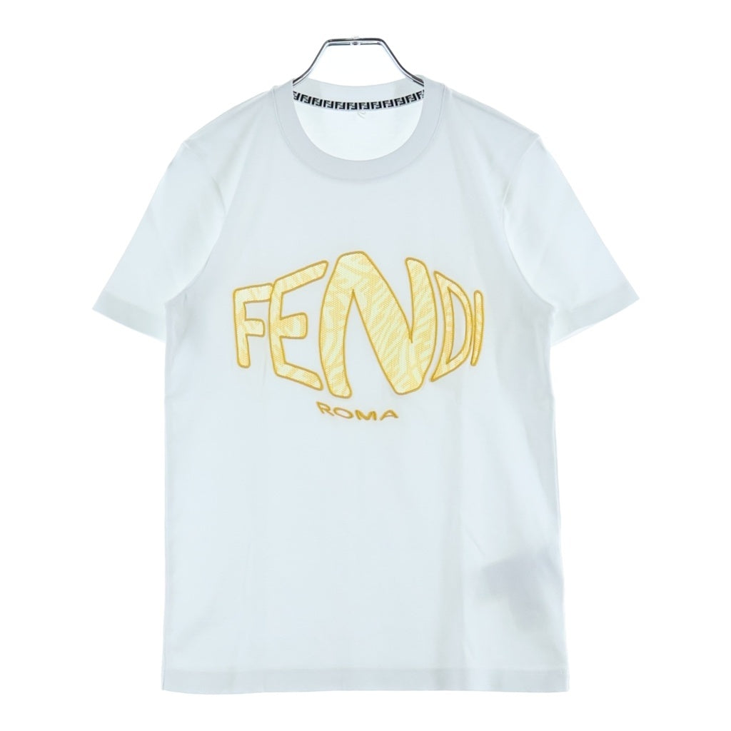 FENDI(フェンディ) ロゴメッシュ 半袖Tシャツ カットソー フロントロゴ ホワイト FS7254 AG80 レディース