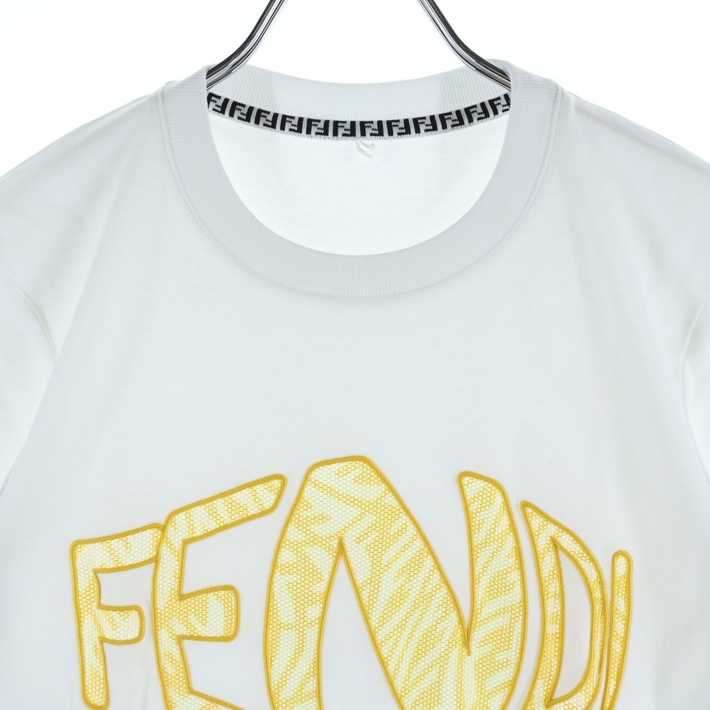 FENDI(フェンディ) ロゴメッシュ 半袖Tシャツ カットソー フロントロゴ ホワイト FS7254 AG80 レディース