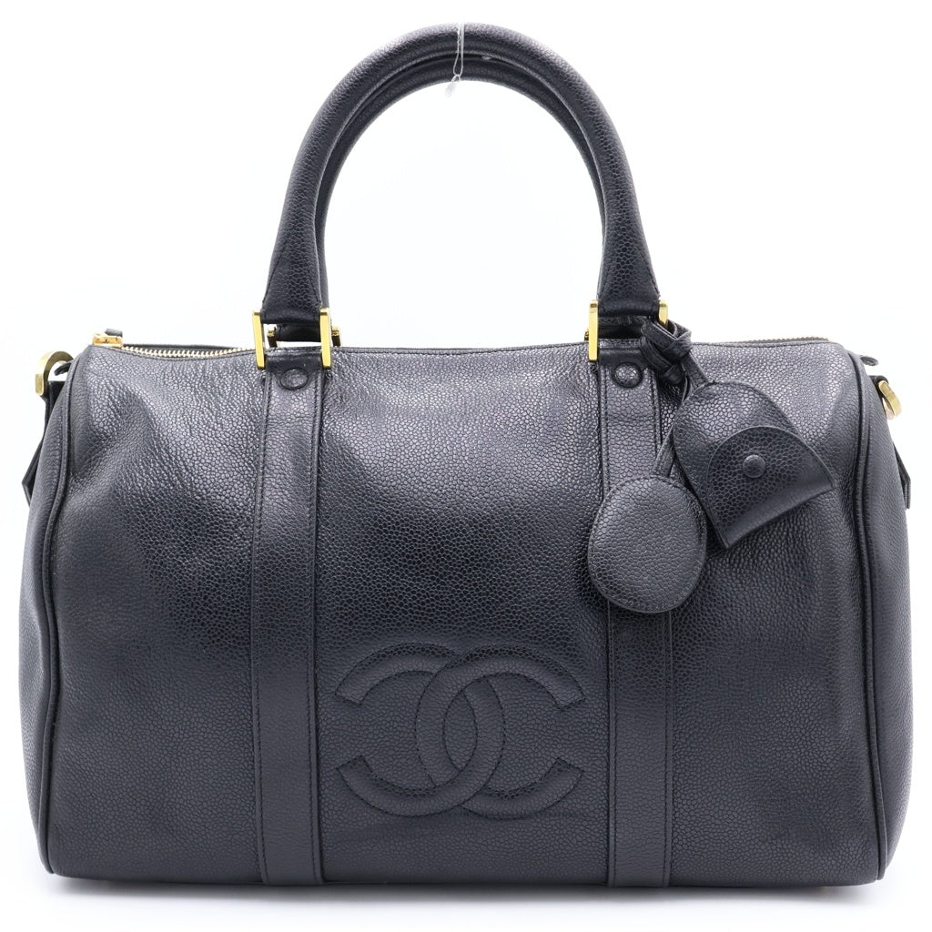 CHANEL(シャネル) ココマーク 2WAYハンドバッグ ボストンバッグ ブラック キャビアスキン ゴールド金具 レディース