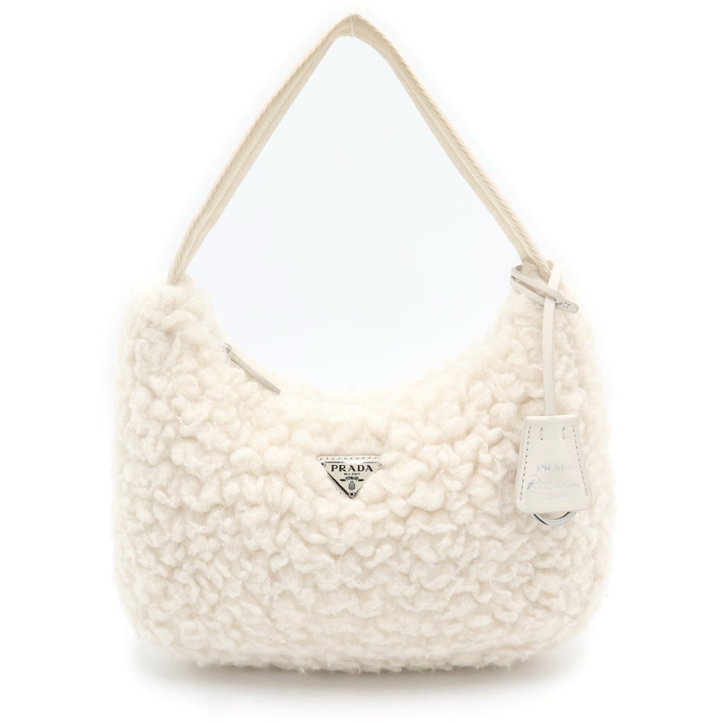 PRADA(プラダ) Re-Edition2000 ボアハンドバッグ ミニバッグ ホワイト 1NE515 シルバー金具 レディース