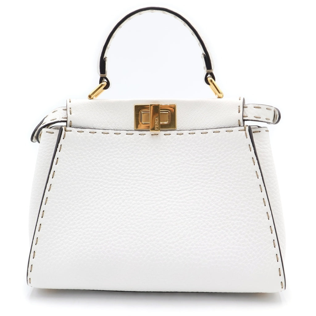 FENDI(フェンディ) ピーカブー セレリア ミニ 2WAYハンドバッグ ショルダーバッグ ホワイト レザー 8BN244 ゴールド金具 レディース