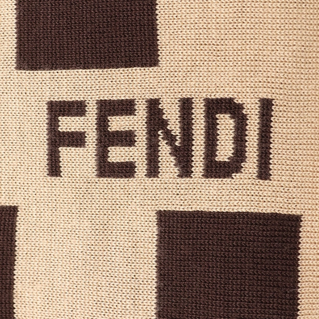 FENDI(フェンディ) ロゴ ブロックチェック総柄ジャガード ニット マフラー ブラウン レディース