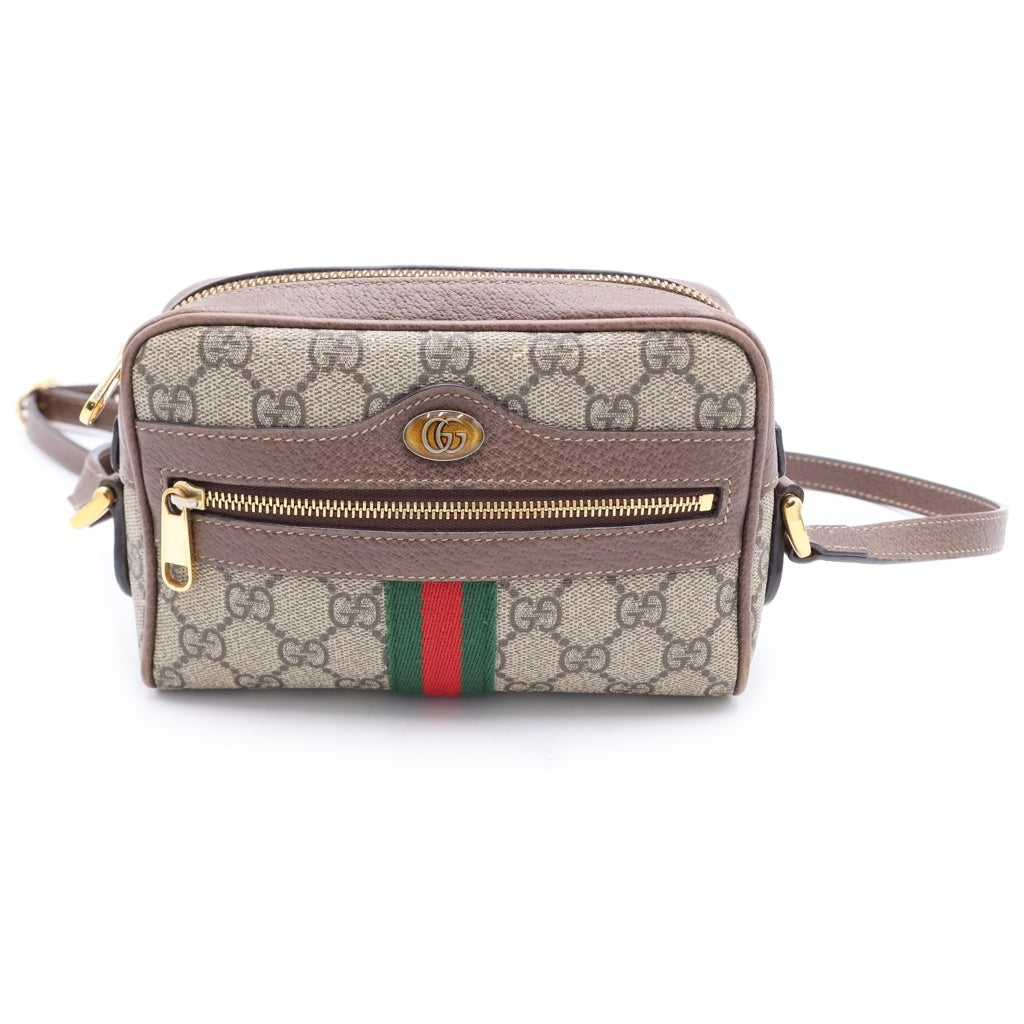 GUCCI(グッチ) オフィディア GGスプリーム ショルダーバッグ ベージュ×ブラウン レザー×PVC 517350 ゴールド金具 レディース