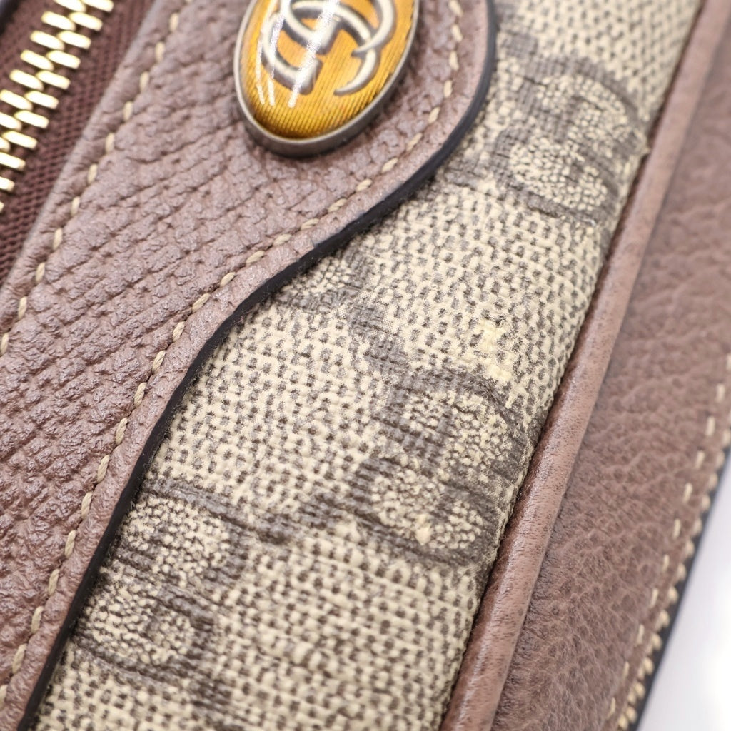 GUCCI(グッチ) オフィディア GGスプリーム ショルダーバッグ ベージュ×ブラウン レザー×PVC 517350 ゴールド金具 レディース