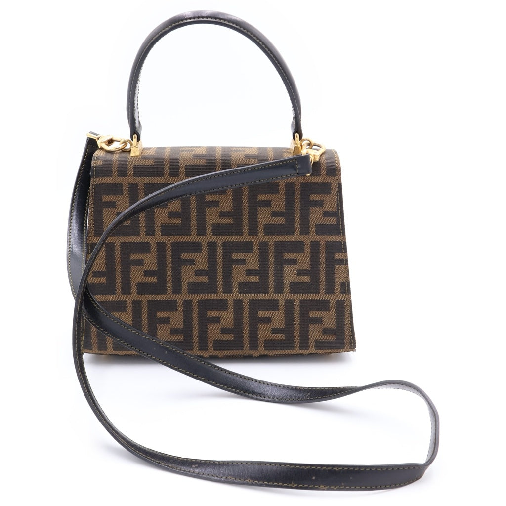 FENDI(フェンディ) ズッカ 2WAYハンドバッグ ショルダーバッグ ブラウン レザー ゴールド金具 レディース