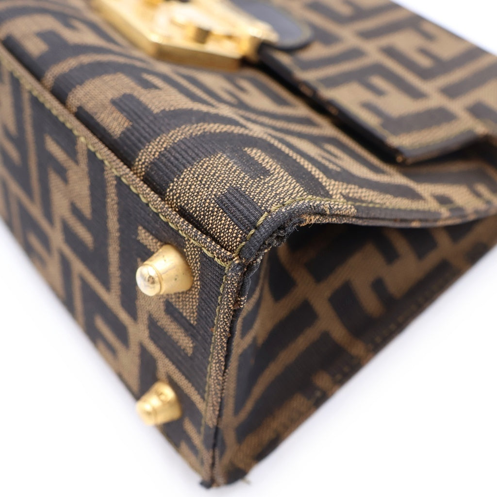 FENDI(フェンディ) ズッカ 2WAYハンドバッグ ショルダーバッグ ブラウン レザー ゴールド金具 レディース
