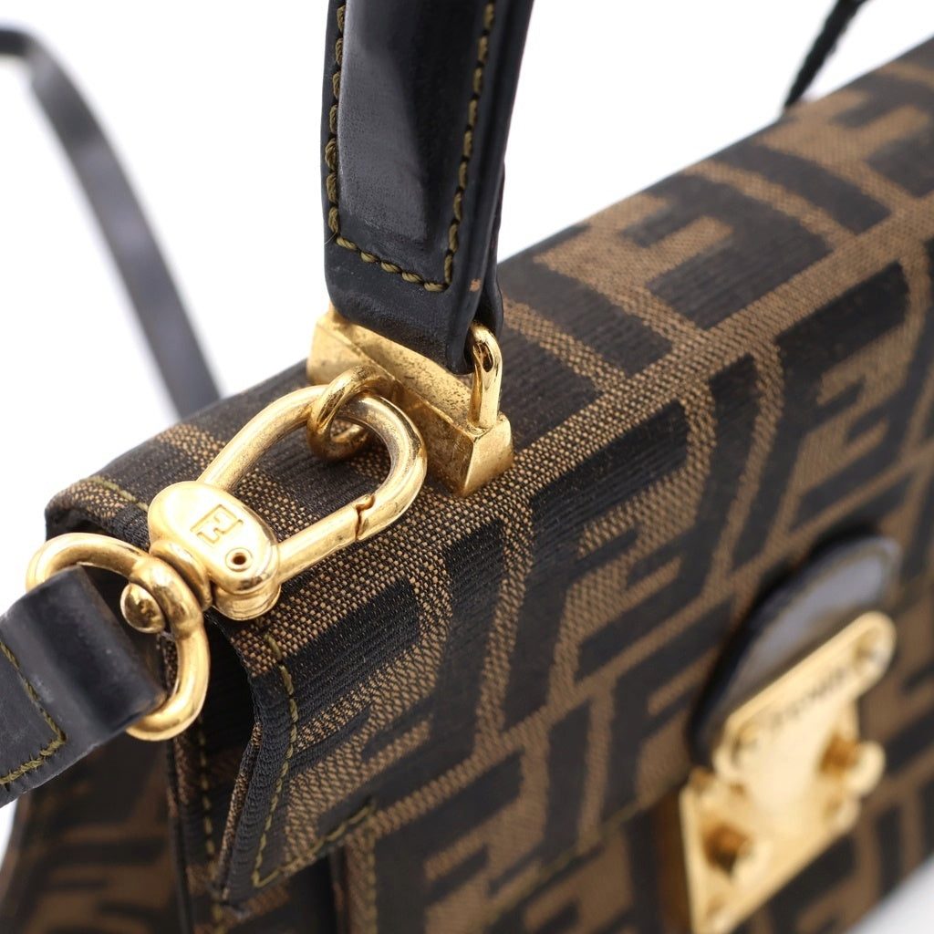 FENDI(フェンディ) ズッカ 2WAYハンドバッグ ショルダーバッグ ブラウン レザー ゴールド金具 レディース