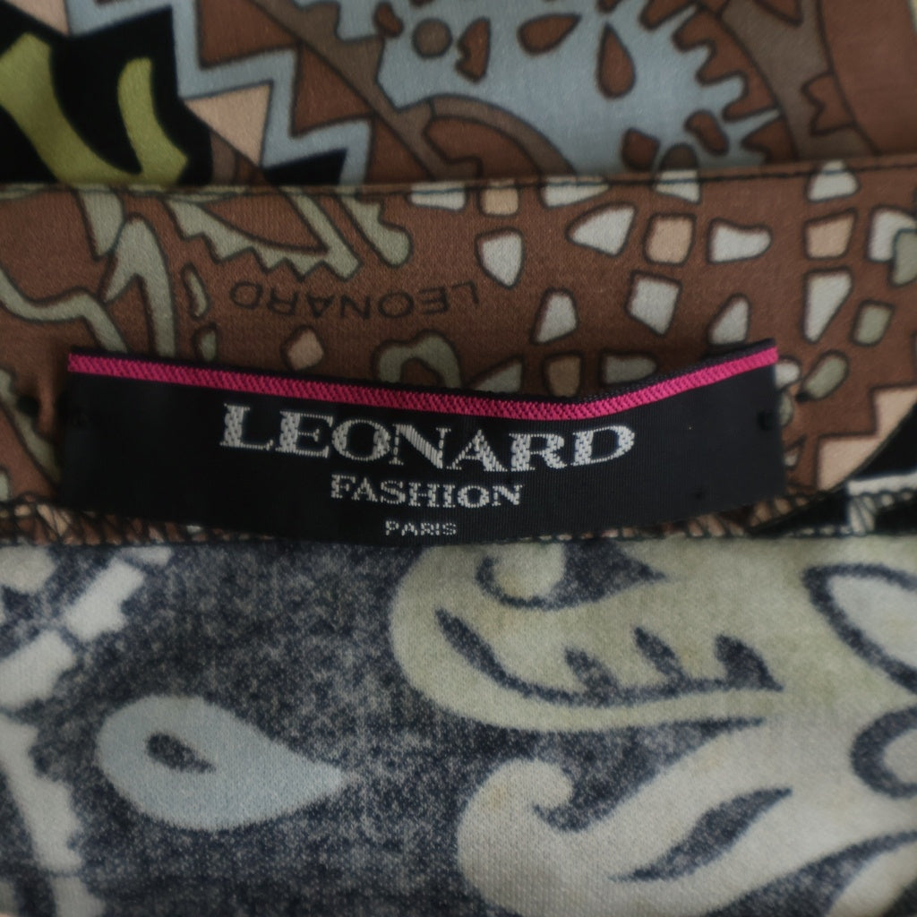 LEONARD(レオナール) 総柄プリント クルーネック 長袖 プルオーバー トップス ベージュ/ブラック レディース