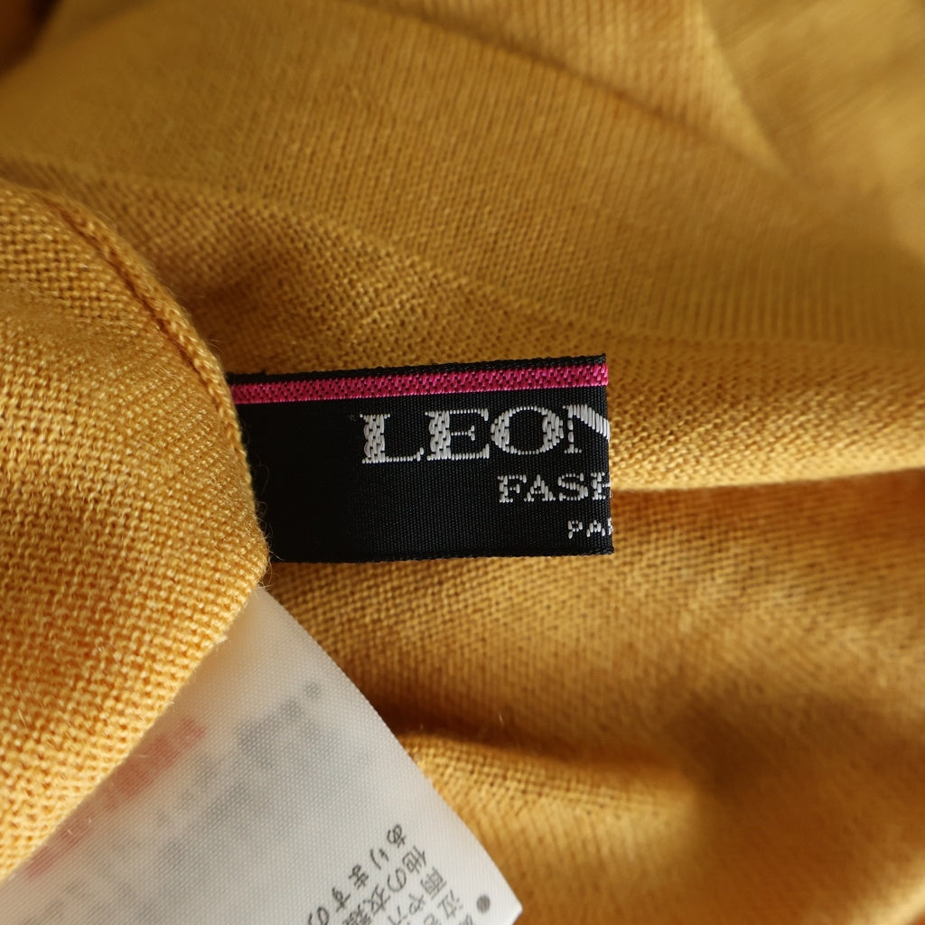 LEONARD(レオナール) ロゴ刺繍 タートルネック シルク混 カシミヤニット セーター イエロー レディース