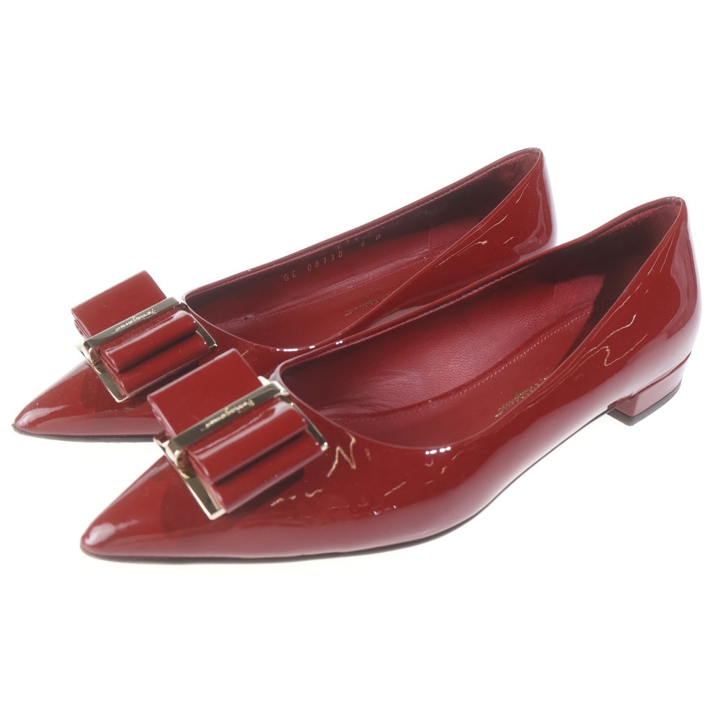 Salvatore Ferragamo(サルヴァトーレ フェラガモ) ヴァラ パンプス フラットシューズ レッド エナメル #6 レディース