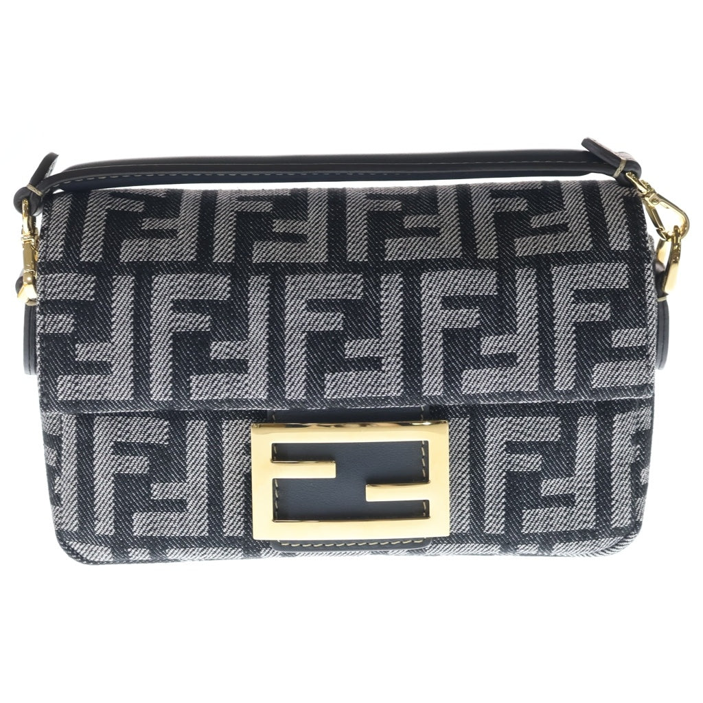 FENDI(フェンディ) バゲットバッグミニ ズッカ 2WAYハンドバッグ ショルダーバッグ グレー デニム ゴールド金具 レディース