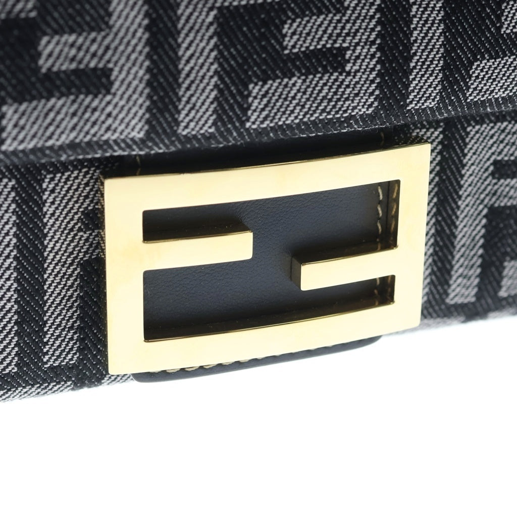 FENDI(フェンディ) バゲットバッグミニ ズッカ 2WAYハンドバッグ ショルダーバッグ グレー デニム ゴールド金具 レディース