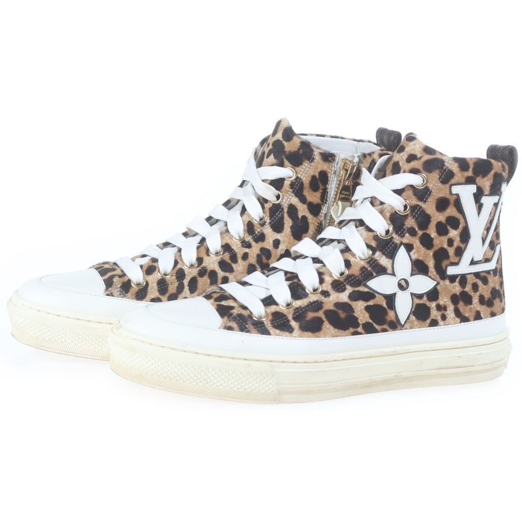 LOUIS VUITTON(ルイヴィトン) ステラーライン LV レオパード ハラコ ハイカットスニーカー ブラウン×ホワイト レディース