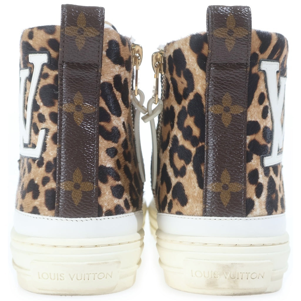 LOUIS VUITTON(ルイヴィトン) ステラーライン LV レオパード ハラコ ハイカットスニーカー ブラウン×ホワイト レディース