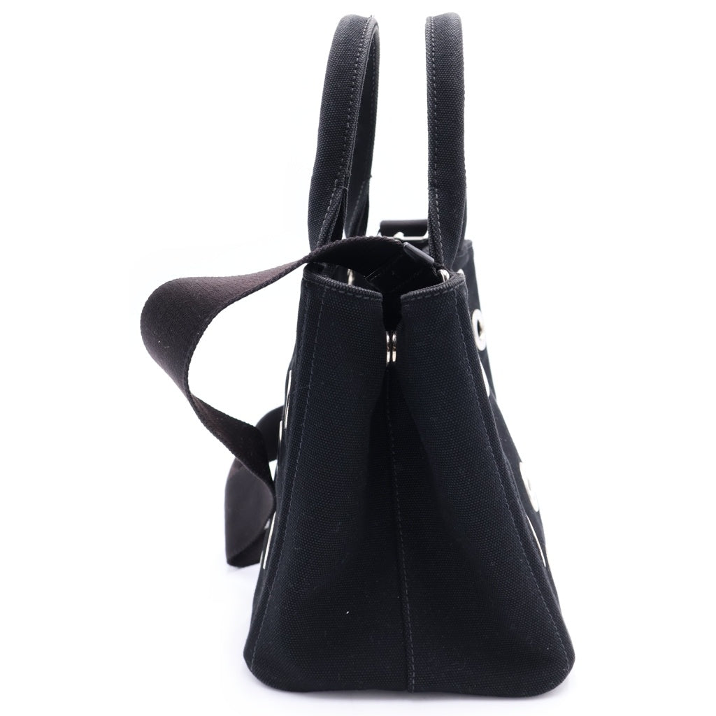 PRADA(プラダ) カナパ パンチング 2WAYハンドバッグ ショルダーバッグ ブラック キャンバス シルバー金具 レディース