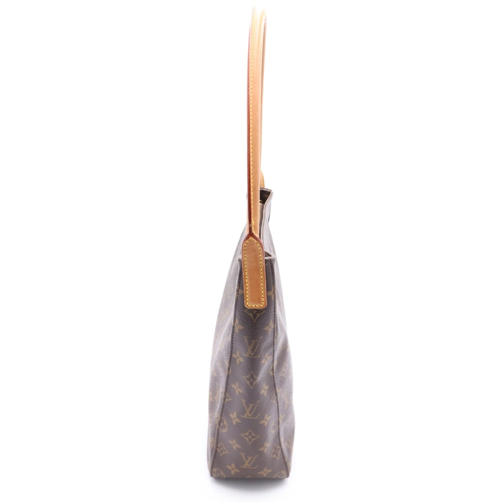 LOUIS VUITTON(ルイヴィトン) モノグラム ルーピングGM ハンドバッグ トートバッグ ブラウン レザー×PVC M51145 ゴールド金具 レディース