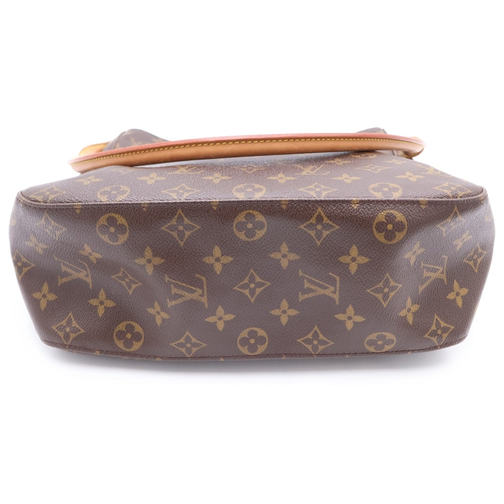 LOUIS VUITTON(ルイヴィトン) モノグラム ルーピングGM ハンドバッグ トートバッグ ブラウン レザー×PVC M51145 ゴールド金具 レディース
