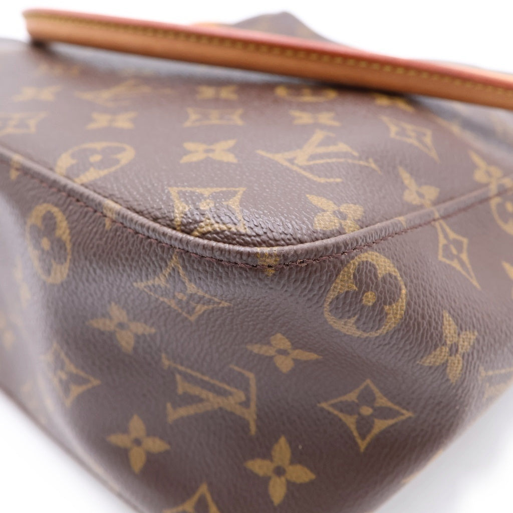 LOUIS VUITTON(ルイヴィトン) モノグラム ルーピングGM ハンドバッグ トートバッグ ブラウン レザー×PVC M51145 ゴールド金具 レディース