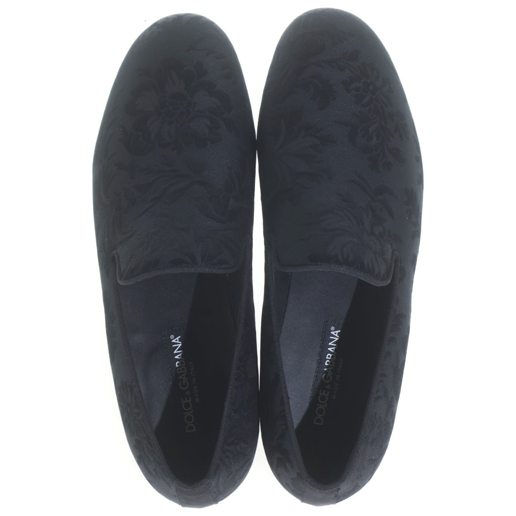 DOLCE & GABBANA(ドルチェアンドガッバーナ) ブラックフローラル ブローケド ローファー フラットシューズ ブラック 7 1/2