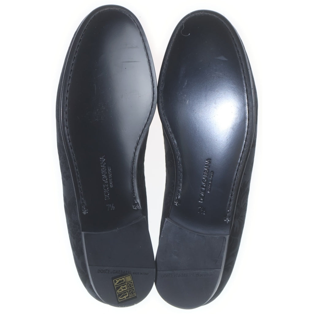 DOLCE & GABBANA(ドルチェアンドガッバーナ) ブラックフローラル ブローケド ローファー フラットシューズ ブラック 7 1/2