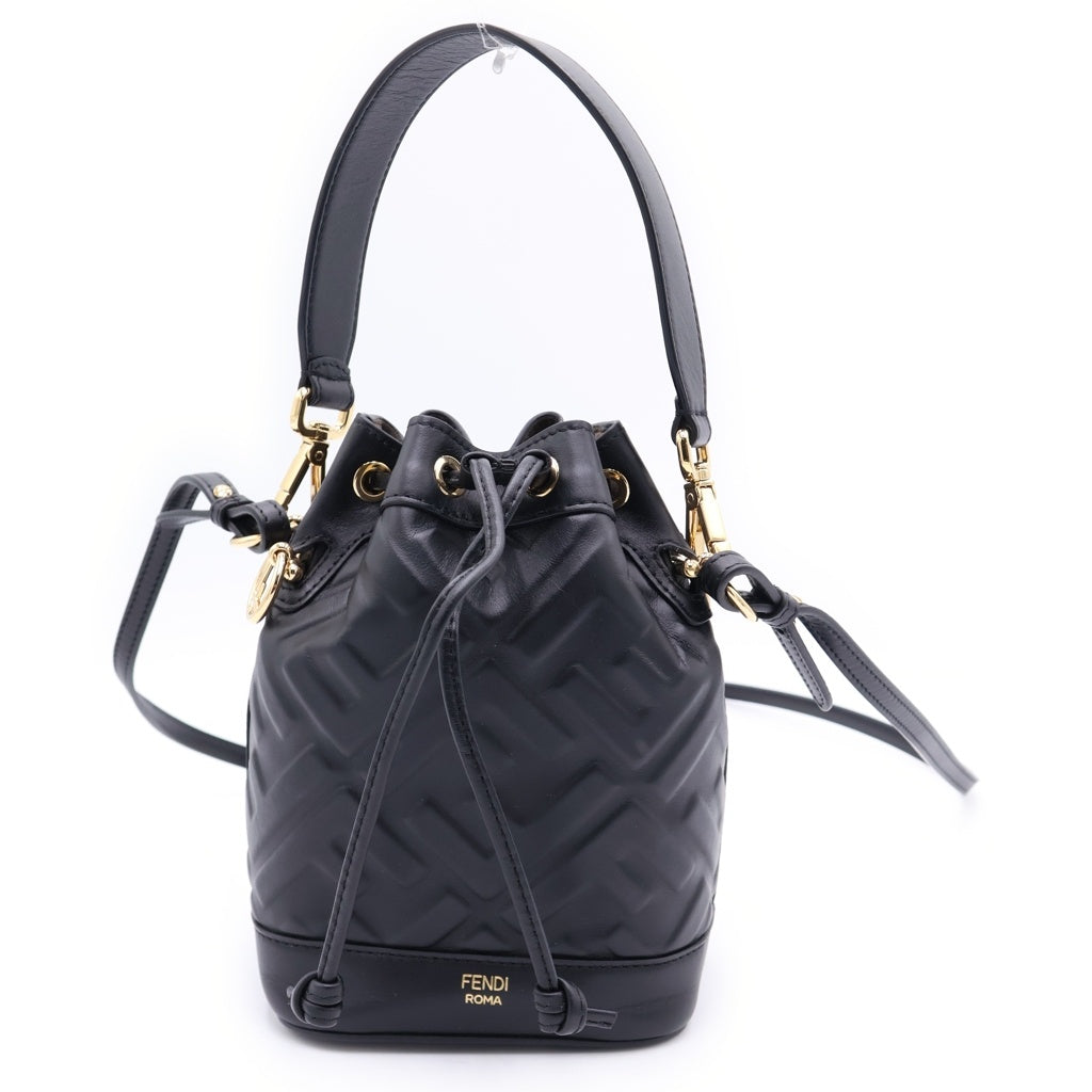 FENDI(フェンディ) モントレゾール ミニ ショルダーバッグ 巾着バッグ ブラック レザー 8BS093 ゴールド金具 レディース