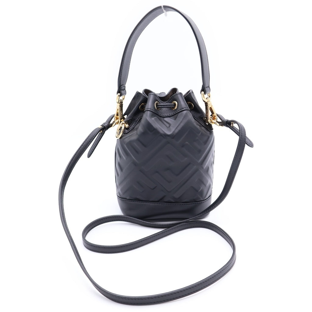 FENDI(フェンディ) モントレゾール ミニ ショルダーバッグ 巾着バッグ ブラック レザー 8BS093 ゴールド金具 レディース
