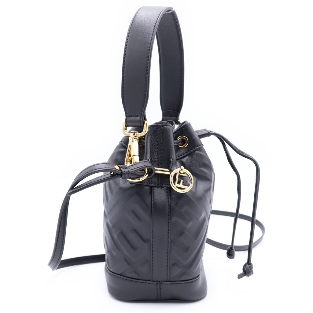 FENDI(フェンディ) モントレゾール ミニ ショルダーバッグ 巾着バッグ ブラック レザー 8BS093 ゴールド金具 レディース