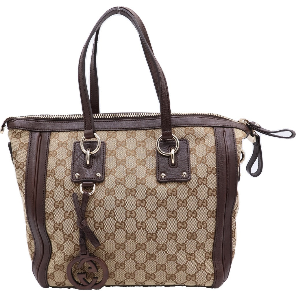GUCCI(グッチ) GGキャンバス 2WAYショルダーバッグ ハンドバッグ トートバッグ ブラウン×ベージュ レザー×キャンバス 247281 ゴールド金具 レディース