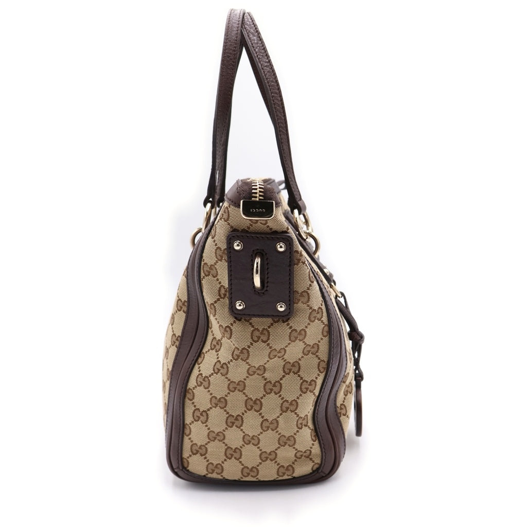 GUCCI(グッチ) GGキャンバス 2WAYショルダーバッグ ハンドバッグ トートバッグ ブラウン×ベージュ レザー×キャンバス 247281 ゴールド金具 レディース