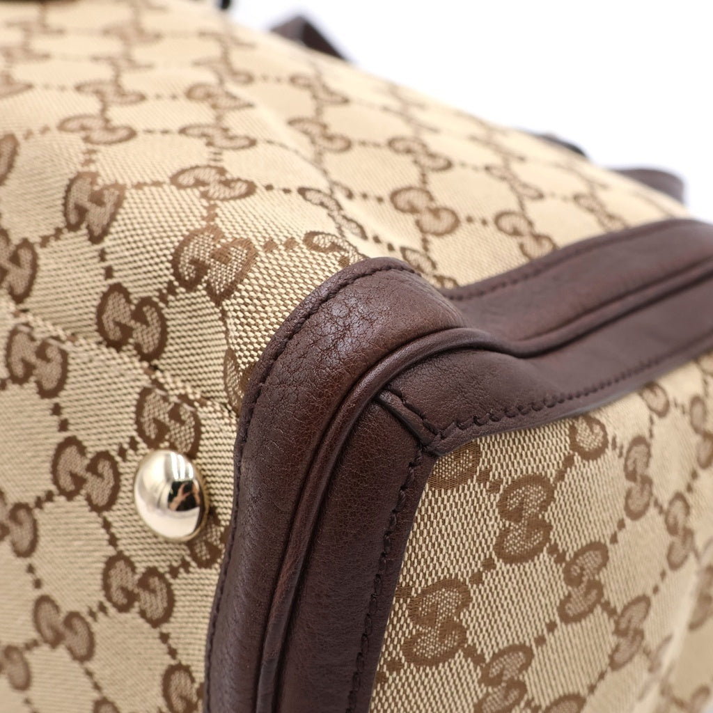 GUCCI(グッチ) GGキャンバス 2WAYショルダーバッグ ハンドバッグ トートバッグ ブラウン×ベージュ レザー×キャンバス 247281 ゴールド金具 レディース