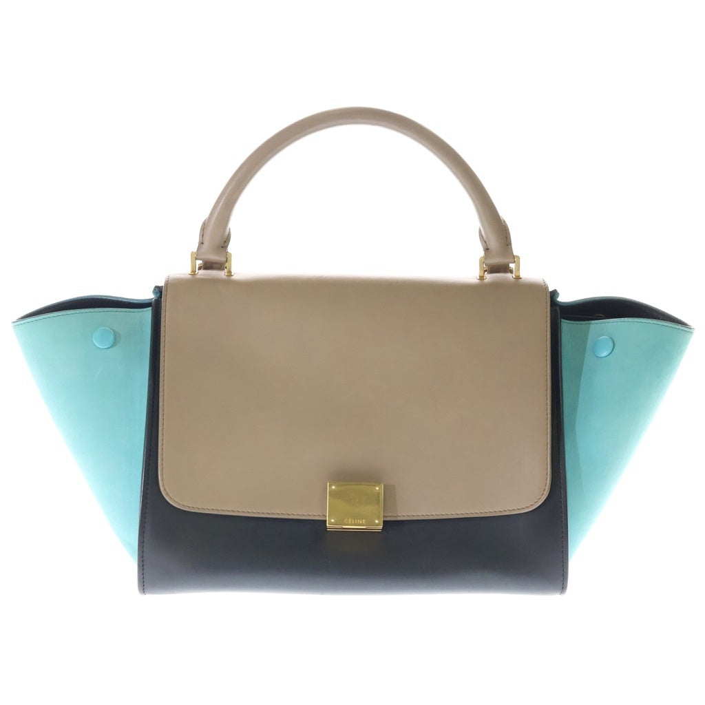 CELINE(セリーヌ) トラペーズ 2WAYハンドバッグ ショルダーバッグ ブラウン×ブラック×ブルー レザー ゴールド金具 レディース