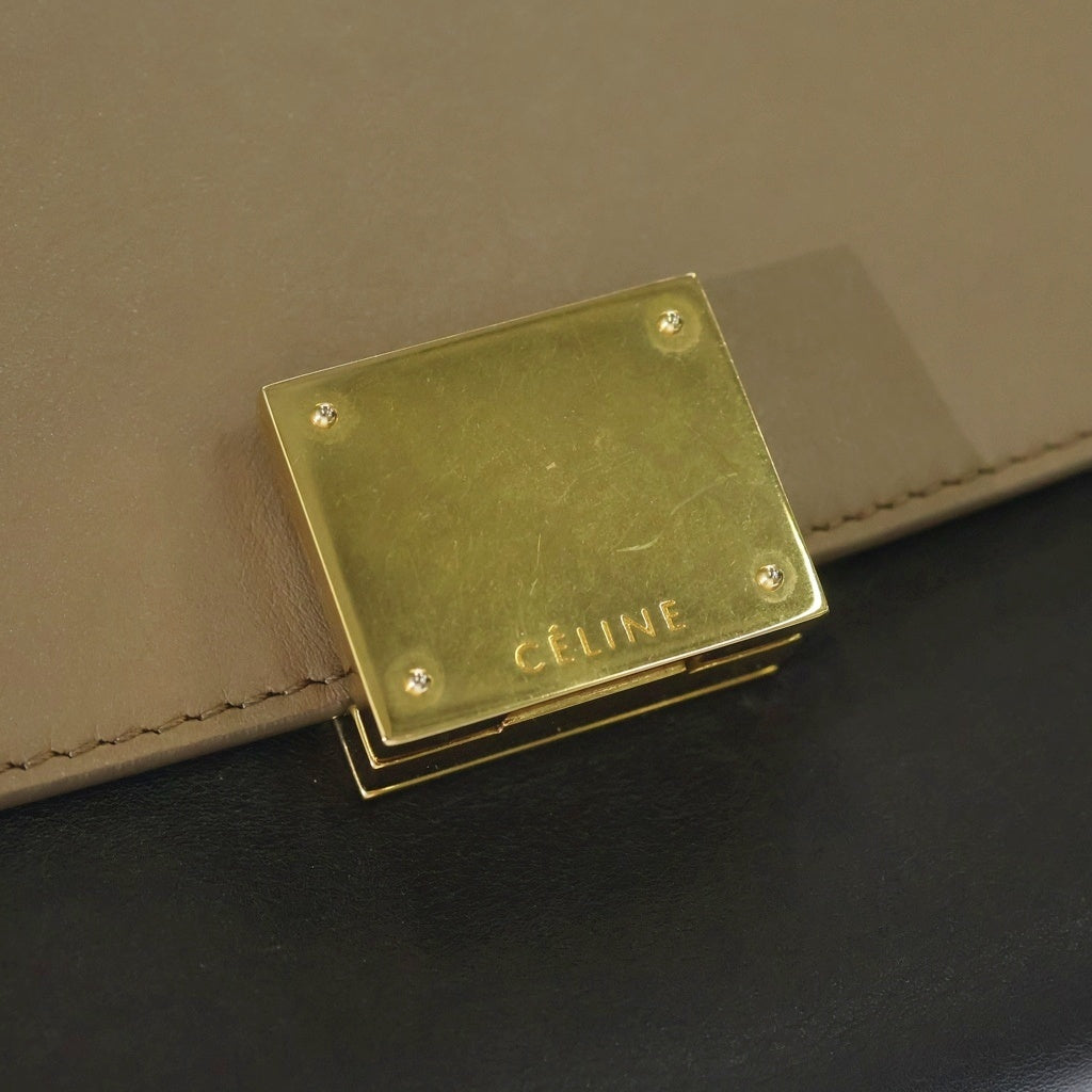 CELINE(セリーヌ) トラペーズ 2WAYハンドバッグ ショルダーバッグ ブラウン×ブラック×ブルー レザー ゴールド金具 レディース