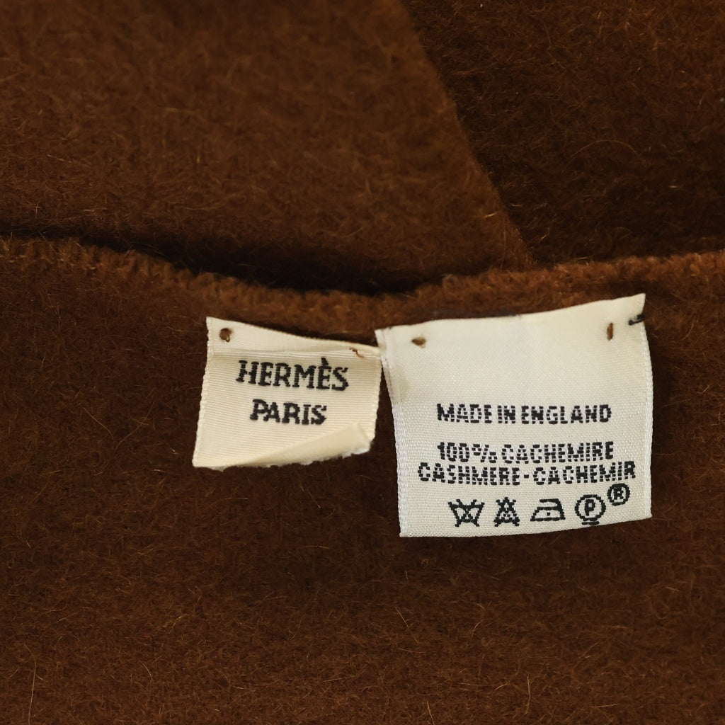 HERMES(エルメス) カシミヤ フリンジストール マフラー イングランド製 ブラウン レディース