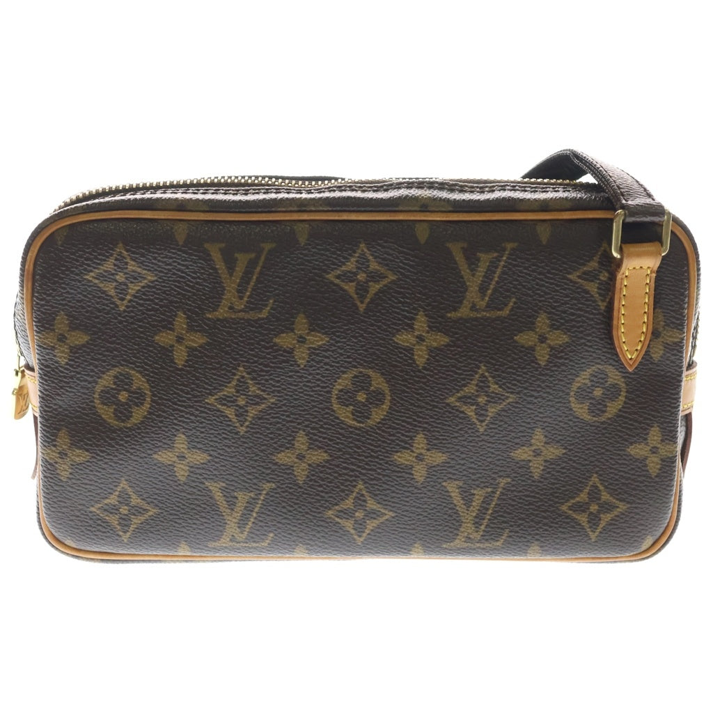 LOUIS VUITTON(ルイヴィトン) モノグラム ポシェットマルリーバンドリエール ショルダーバッグ ブラウン レザー×PVC M51828 ゴールド金具 レディース
