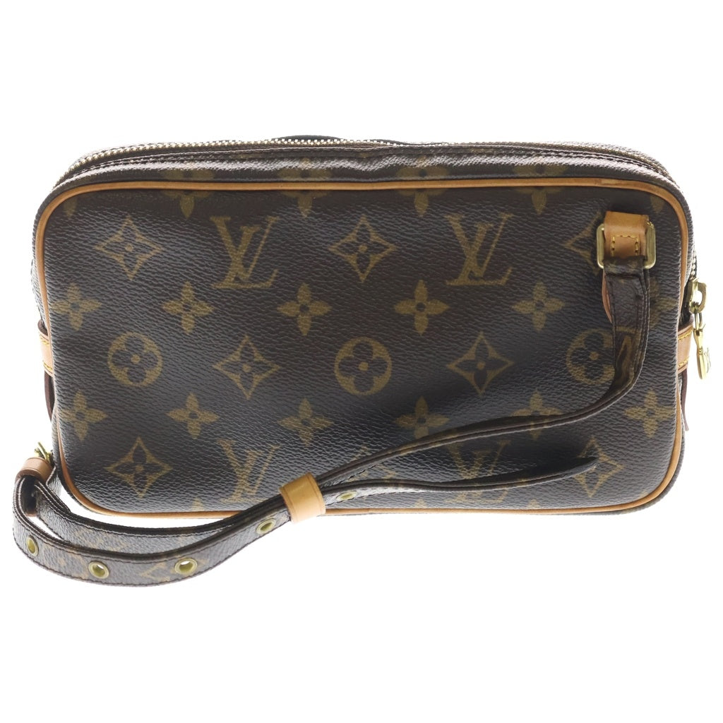 LOUIS VUITTON(ルイヴィトン) モノグラム ポシェットマルリーバンドリエール ショルダーバッグ ブラウン レザー×PVC M51828 ゴールド金具 レディース