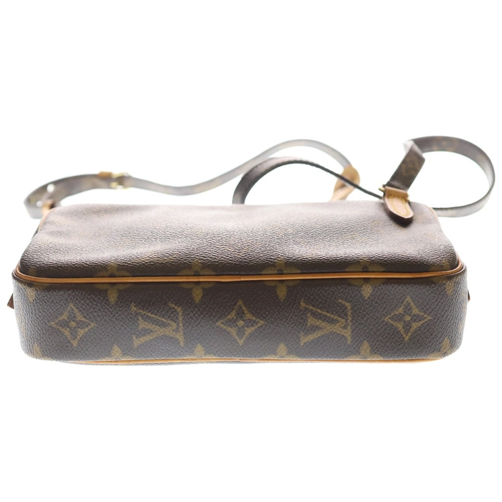 LOUIS VUITTON(ルイヴィトン) モノグラム ポシェットマルリーバンドリエール ショルダーバッグ ブラウン レザー×PVC M51828 ゴールド金具 レディース
