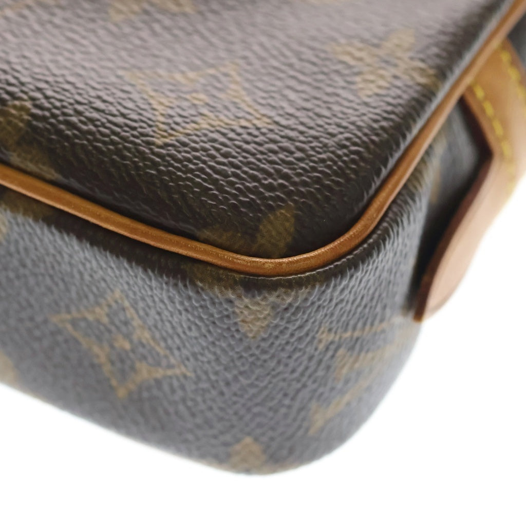LOUIS VUITTON(ルイヴィトン) モノグラム ポシェットマルリーバンドリエール ショルダーバッグ ブラウン レザー×PVC M51828 ゴールド金具 レディース