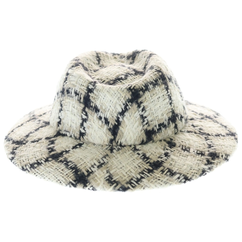 CHANEL(シャネル) ツイード チェック総柄 アルパカ混 ウール ハット 帽子 ホワイト/ブラック レディース