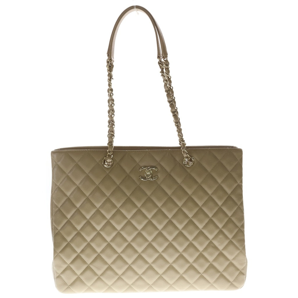 CHANEL(シャネル) マトラッセ キャビアスキン ゴールド金具 チェーントートバッグ ハンドバッグ ベージュ レディース