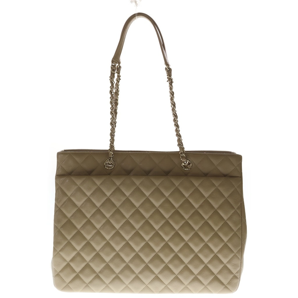 CHANEL(シャネル) マトラッセ キャビアスキン ゴールド金具 チェーントートバッグ ハンドバッグ ベージュ レディース