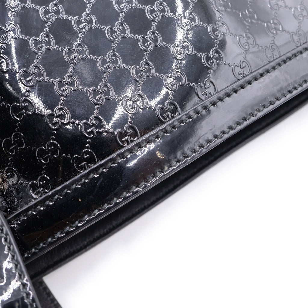 GUCCI(グッチ) マイクログッチシマ トートバッグ ハンドバッグ ブラック エナメル 309613 ゴールド金具 レディース