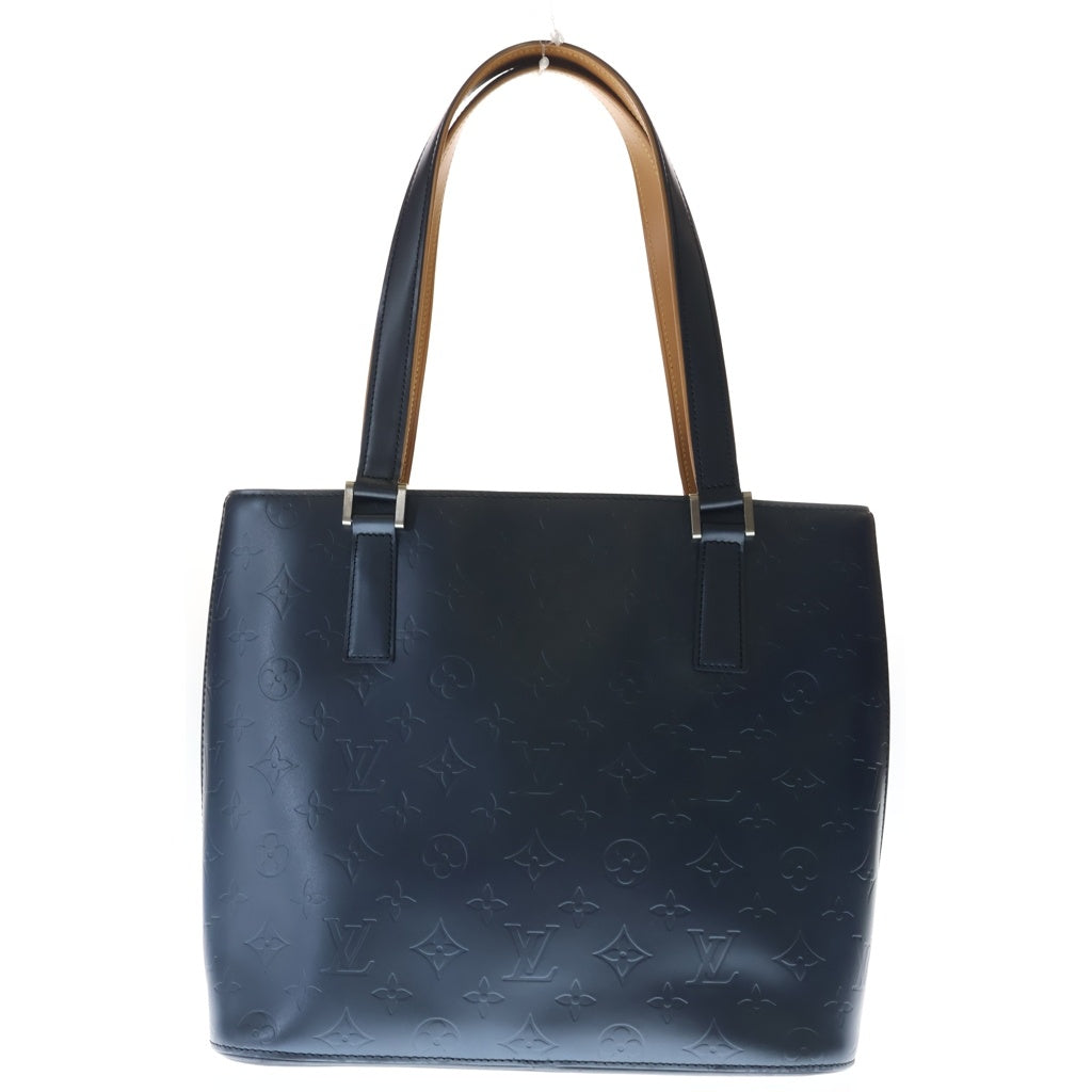 LOUIS VUITTON(ルイヴィトン) モノグラムマット ストックトン ハンドバッグ トートバッグ メタリックネイビー レザー M55112 シルバー金具 レディース