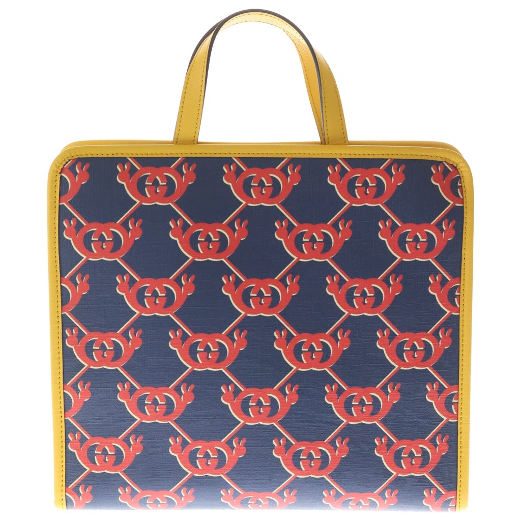 GUCCI(グッチ) チルドレンズ ハンドバッグ トートバッグ レッド×ネイビー×イエロー レザー×PVC 605614 シルバー金具 レディース