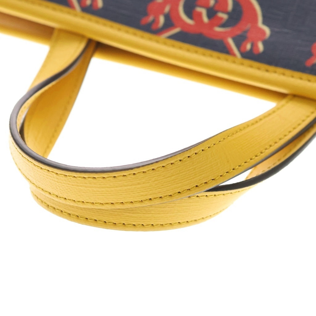 GUCCI(グッチ) チルドレンズ ハンドバッグ トートバッグ レッド×ネイビー×イエロー レザー×PVC 605614 シルバー金具 レディース