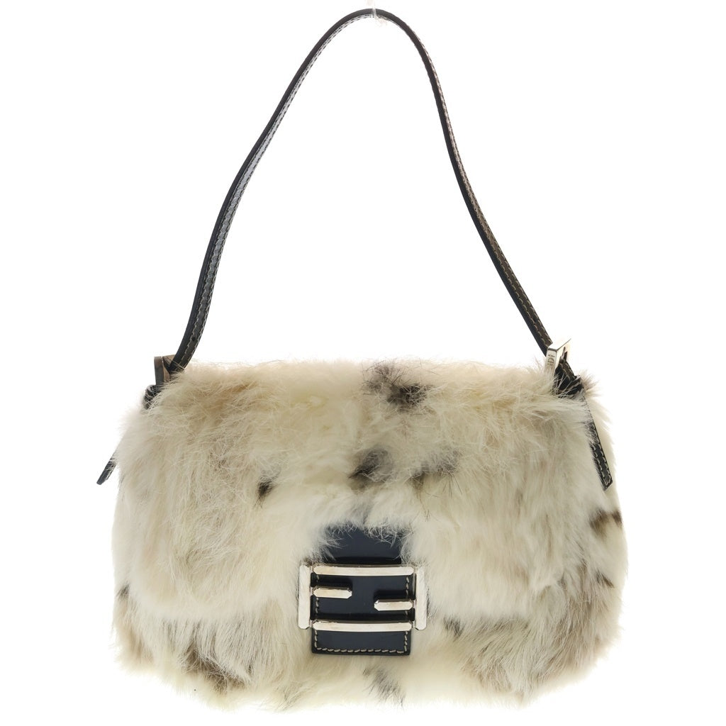 FENDI(フェンディ) マンマバケット ラビットファー FFロゴ ワンショルダーバッグ シルバー金具 ホワイト