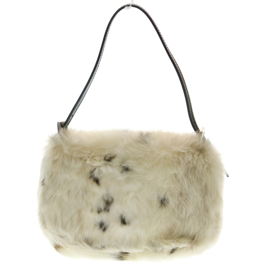 FENDI(フェンディ) マンマバケット ラビットファー FFロゴ ワンショルダーバッグ シルバー金具 ホワイト