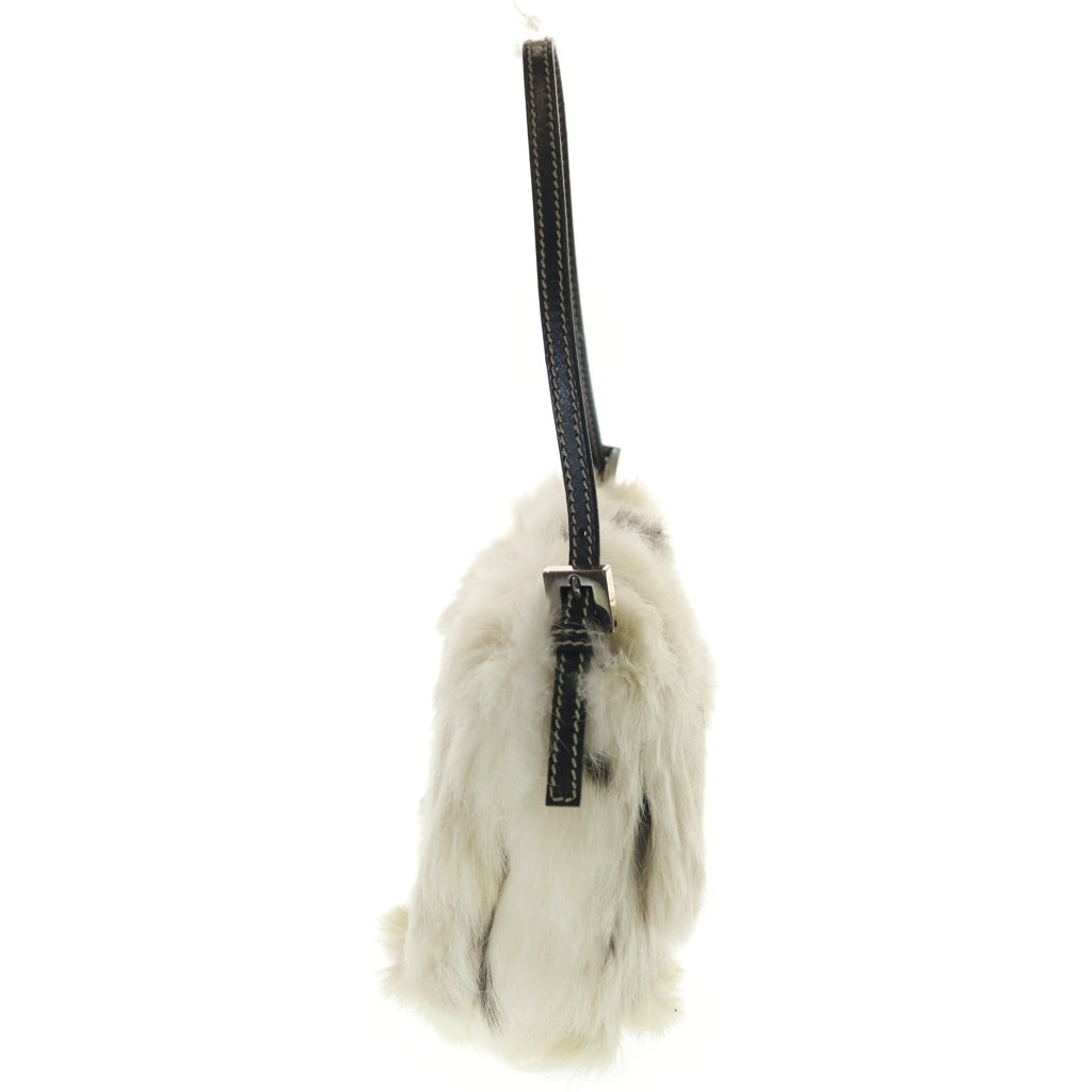 FENDI(フェンディ) マンマバケット ラビットファー FFロゴ ワンショルダーバッグ シルバー金具 ホワイト