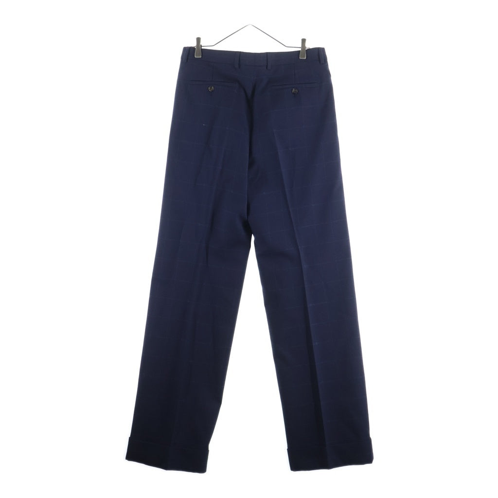 GUCCI(グッチ) 23AW センタープレス ワイドパンツ スラックス チェック ウール GGロゴ ネイビー 756408